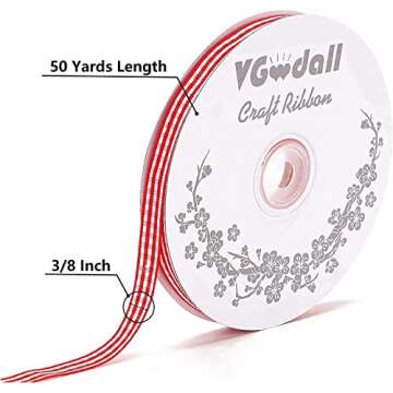 VGOODALL Red Gingham Ribbon, 3/8" x 50Yd Red and White Thin Crafts Ribbon Buffalo Checker Ribbons fo...