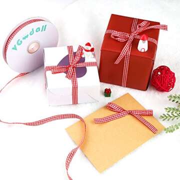 VGOODALL Red Gingham Ribbon, 3/8" x 50Yd Red and White Thin Crafts Ribbon Buffalo Checker Ribbons for Hair Accessories Picnic School and Birthday Gift Wrapping