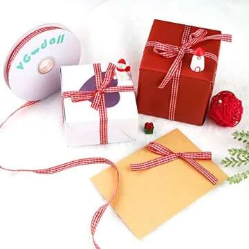 VGOODALL Red Gingham Ribbon, 3/8" x 50Yd Red and White Thin Crafts Ribbon Buffalo Checker Ribbons for Hair Accessories Picnic School and Birthday Gift Wrapping