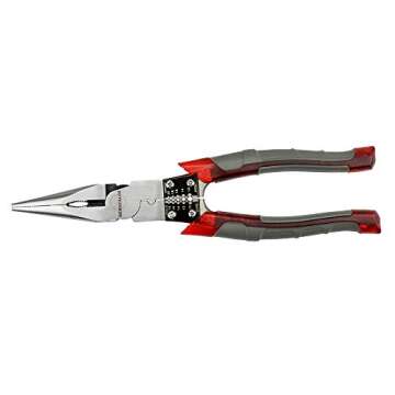 Big Needle Nose Pliers 8-Inch Industrial Multi-Tool Pliers with Wire Stripper/Crimper/Cutter Function, NEWACALOX Heavy Duty Plier