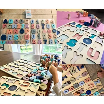GEMEM Large Wooden Alphabet Number Puzzles for Toddlers