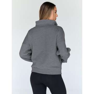 Trendy Queen Sweatshirts Quarter Half Zip Pullover Oversized Hoodies Sweaters Comfy Fall Outfits 2025 Y2K Winter Clothes DarkGrey S