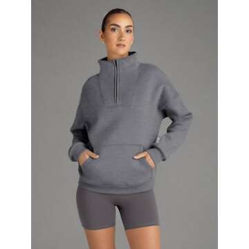 Trendy Queen Sweatshirts Quarter Half Zip Pullover Oversized Hoodies Sweaters Comfy Fall Outfits 2025 Y2K Winter Clothes DarkGrey S