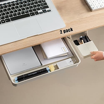 Navtcow Under Desk Drawer Storage Organizer - 2 Pack (Large and Small) Beige - (Please Note Drawer Size/No Lip Under Desktop)