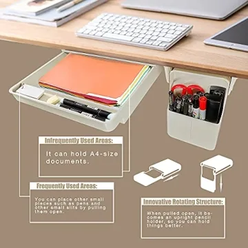 Navtcow Under Desk Drawer Storage Organizer - 2 Pack (Large and Small) Beige - (Please Note Drawer Size/No Lip Under Desktop)