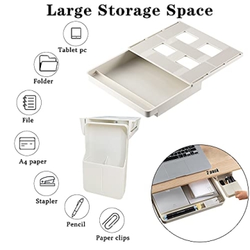 Navtcow Under Desk Drawer Storage Organizer - 2 Pack (Large and Small) Beige - (Please Note Drawer Size/No Lip Under Desktop)