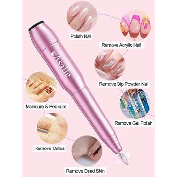 Asalle USB Nail Drill, Electric Nail Drill Machine for Acrylic Gel Nails Professional Efile Nail Drill Kit Electric Nail File for Nail Technicians Manicure Pedicure Salon and Home Use