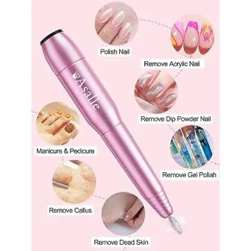 Asalle USB Nail Drill, Electric Nail Drill Machine for Acrylic Gel Nails Professional Efile Nail Drill Kit Electric Nail File for Nail Technicians Manicure Pedicure Salon and Home Use