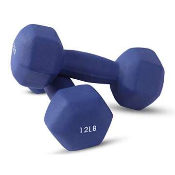 Neoprene Dumbbell Pairs by Day 1 Fitness – 12 Pounds - Non-Slip, Hexagon Shape, Color Coded, Easy To Read Hand Weights for Muscle Toning, Strength Building, Weight Loss