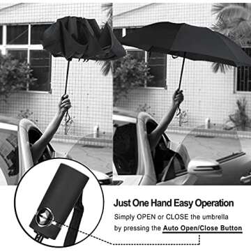 LANBRELLA Compact Reverse Folding Umbrella Auto Windproof Travel Umbrella-Black