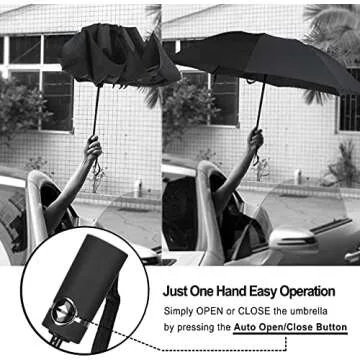 LANBRELLA Compact Reverse Folding Windproof Umbrella Black