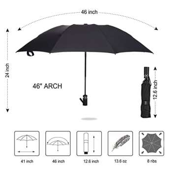 LANBRELLA Compact Reverse Folding Umbrella Auto Windproof Travel Umbrella-Black