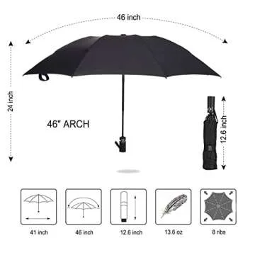 LANBRELLA Compact Reverse Folding Windproof Umbrella Black