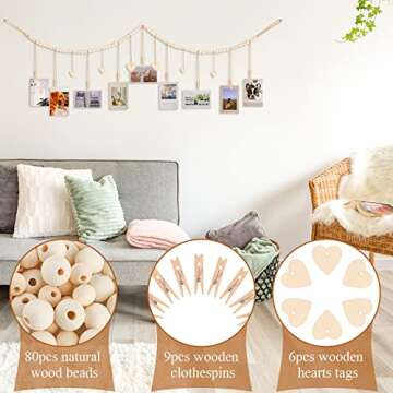 KLOGTSIND Hanging Photo Display with Clips - Customizable Boho Collage Decor for Home & Office