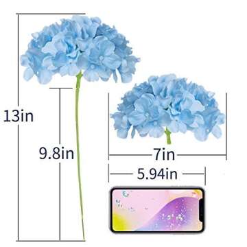 H.FLOLAVIDA Hydrangea Silk Fake Flowers Heads with Stems, Artificial Flowers for Decoration Wedding Home Party Shop Baby Shower,Room Decor for Bedroom Aesthetic, Pack of 10……… (Sky Blue)