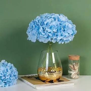 H.FLOLAVIDA Hydrangea Silk Fake Flowers Heads with Stems, Artificial Flowers for Decoration Wedding Home Party Shop Baby Shower,Room Decor for Bedroom Aesthetic, Pack of 10……… (Sky Blue)