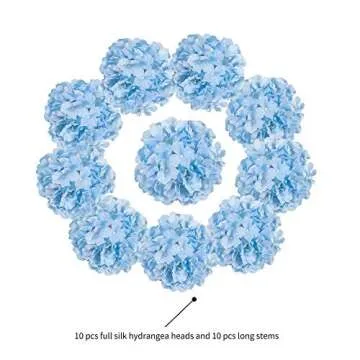 H.FLOLAVIDA Hydrangea Silk Fake Flowers Heads with Stems, Artificial Flowers for Decoration Wedding Home Party Shop Baby Shower,Room Decor for Bedroom Aesthetic, Pack of 10……… (Sky Blue)