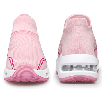 DOUSSPRT Womens Walking Shoes Slip on Sock Sneakers Lady Girls Nurse Mesh Air Cushion Platform Loafers Fashion Casual Confort Pink US Size 8