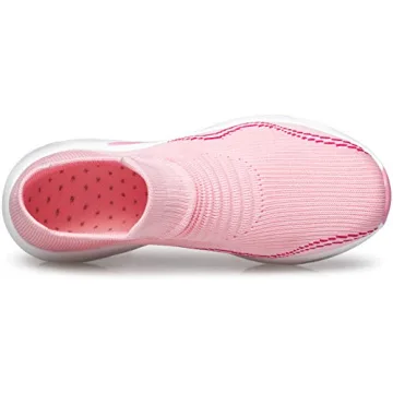 DOUSSPRT Womens Walking Shoes Slip on Sock Sneakers Lady Girls Nurse Mesh Air Cushion Platform Loafers Fashion Casual Confort Pink US Size 8
