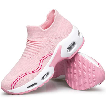 DOUSSPRT Womens Walking Shoes Slip on Sock Sneakers Lady Girls Nurse Mesh Air Cushion Platform Loafers Fashion Casual Confort Pink US Size 8