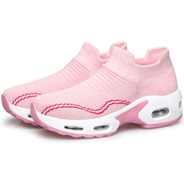 DOUSSPRT Womens Walking Shoes Slip on Sock Sneakers Lady Girls Nurse Mesh Air Cushion Platform Loafers Fashion Casual Confort Pink US Size 8