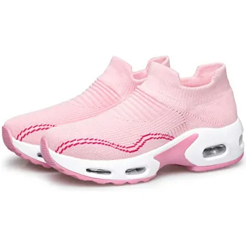 DOUSSPRT Womens Walking Shoes Slip on Sock Sneakers Lady Girls Nurse Mesh Air Cushion Platform Loafers Fashion Casual Confort Pink US Size 8