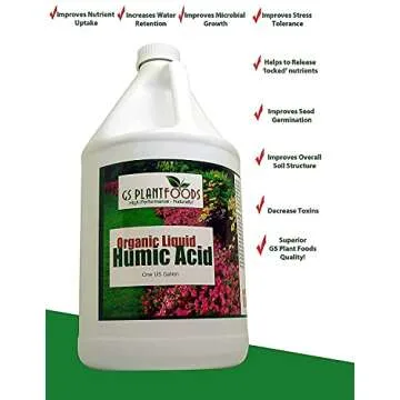 GS Plant Foods Organic Liquid Humic Acid with Fulvic - Concentrate Fertilizer for Enhanced Nutrient Uptake and Soil Conditioning - 1 Gallon