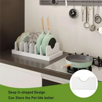 Natural Bamboo Pot Lid/Pan/Cutting Board/Backing Sheets/Dinner Plates Organizer Holder, Multifunctional Kitchen Storage Rack for Countertop or Carbinet——White