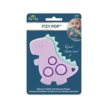 Itzy Ritzy Sensory Popper Toy for Babies - Itzy Pop Toy Features Raised Textures to Soothe Sore Gums, Relieve Stress & Improve Motor Skills - Baby & Toddler Fidget Toy for 3 Mo. & Up (Purple Dinosaur)