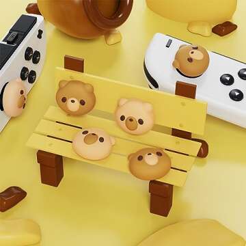 PlayVital Cozy Bear Joystick Caps for Nintendo Switch