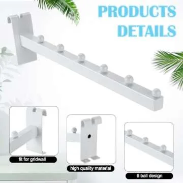 Zonon 10 Pack Gridwall Waterfall Faceout Hooks with 6 Balls 12 Inch Hanger for Wire Grid Square Tube Gridwall Hooks for Grid Wall Clothing Store Retail Display