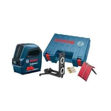 BOSCH GLL 55 50 FT Self-Leveling Cross-Line Laser, Includes 3 AA Batteries, Magnetic Mounting Bracket, Laser Target Plate, & Hard Carrying Case