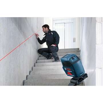 BOSCH GLL 55 50 FT Self-Leveling Cross-Line Laser, Includes 3 AA Batteries, Magnetic Mounting Bracket, Laser Target Plate, & Hard Carrying Case