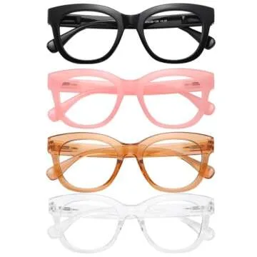 KSSESSE Reading Glasses for Women Men Square Oval Readers with Spring Hinge Thick Frame Style (Mixed Colors-C2, 0.00, x)