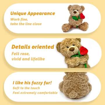 YOLINYOISH Brown Teddy Bear Plush Toy with Rose 12''
