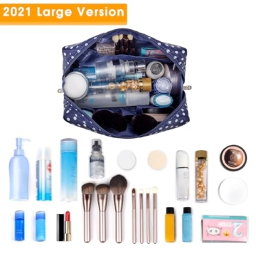Narwey Cute Makeup Bag Travel Cosmetic Bag Organizer Toiletry Bag Make Up Bags with Compartments for Women Girls (Large, Polka Dot)