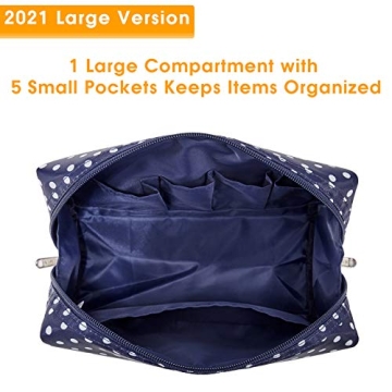 Narwey Cute Makeup Bag Travel Cosmetic Bag Organizer Toiletry Bag Make Up Bags with Compartments for Women Girls (Large, Polka Dot)