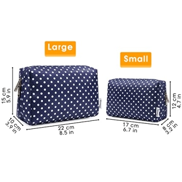 Narwey Cute Makeup Bag Travel Cosmetic Bag Organizer Toiletry Bag Make Up Bags with Compartments for Women Girls (Large, Polka Dot)