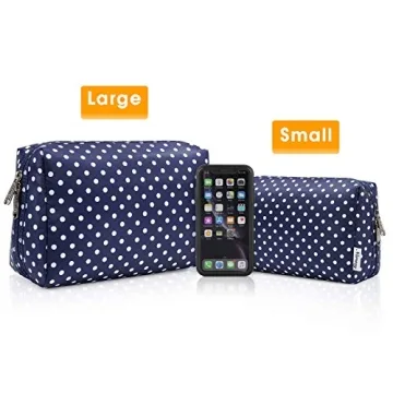 Narwey Cute Makeup Bag Travel Cosmetic Bag Organizer Toiletry Bag Make Up Bags with Compartments for Women Girls (Large, Polka Dot)