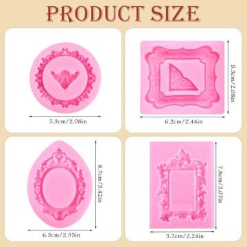 JJUNW 4 Pcs Photo Frame Silicone Molds, Baroque Style Air Dry Clay Molds, Mini Frame Molds Silicone ...
