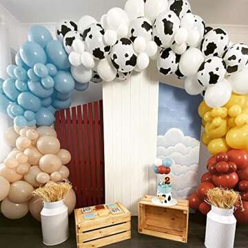 Cow Boy Balloon Garland Kit, 152pcs Blue Coffee Blush Yellow Balloons Arch for Holy Cow Farm Theme Kids Boy Birthday Party Baby Shower Home Decor…