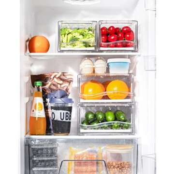 Ornafort 2Pack Fridge Organizer Bins with Pull Out Drawer Stackable Refrigerator Drawers Set for Save Vertical Space, Clear Cabinet Organizers for Kitchen Pantry Bedroom Office Closet Produce Storage