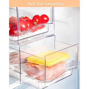 Ornafort 2Pack Fridge Organizer Bins with Pull Out Drawer Stackable Refrigerator Drawers Set for Save Vertical Space, Clear Cabinet Organizers for Kitchen Pantry Bedroom Office Closet Produce Storage