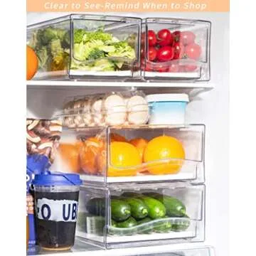 Ornafort 2Pack Fridge Organizer Bins with Pull Out Drawer Stackable Refrigerator Drawers Set for Save Vertical Space, Clear Cabinet Organizers for Kitchen Pantry Bedroom Office Closet Produce Storage