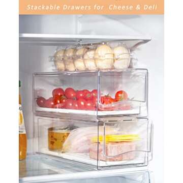 Ornafort 2Pack Fridge Organizer Bins with Pull Out Drawer Stackable Refrigerator Drawers Set for Save Vertical Space, Clear Cabinet Organizers for Kitchen Pantry Bedroom Office Closet Produce Storage