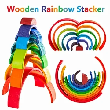 MERRYHEART Wooden Rainbow Stacking Toy for Kids