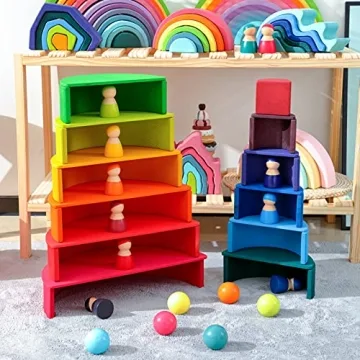 MERRYHEART Wooden Rainbow Stacking Toy for Kids