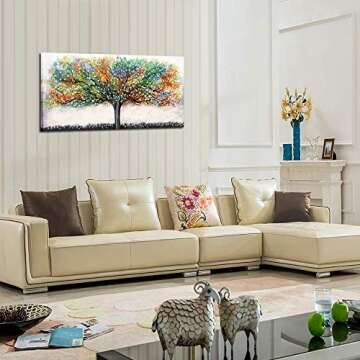 KREATIVE ARTS Large Living Room Wall Decor Abstract Canvas Wall Art Colorful Trees Landscape Painting Picture Giclee Print Framed Artwork Modern Home Bedroom Wall Decoration Ready to Hang 20x40inch