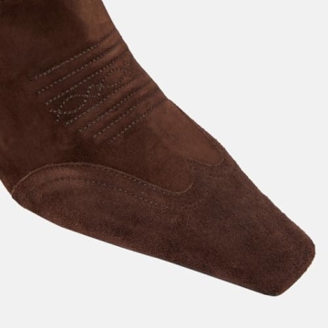 DOEYG Brown Suede Cowboy Boots for Women Pointed Toe Knee High Tall Boots Pull on Wide Calf Western Boots Fashion Dressy Comfortable Long Boots Size 7.5