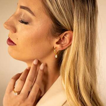 14K Gold Huggies with Dangling Moissanite Gemstones | Moissanite Drop Huggies Hoops Gift for Her (S)